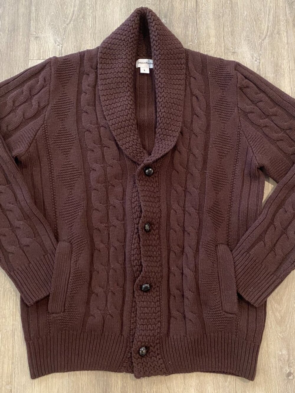Spier & Mackay Brown Chunky Cable Cardigan (Men's L)